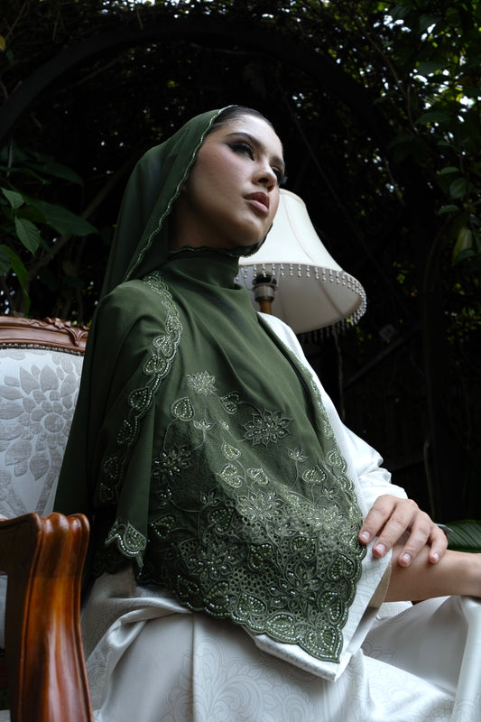Saḥarā Kerawang Shawl - Deep Olive