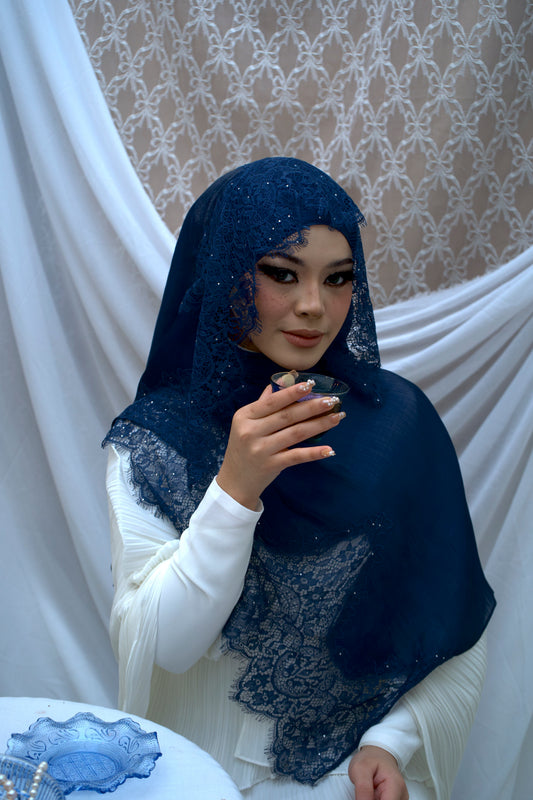 Diamond Lace Shawl - Stellar Blue II