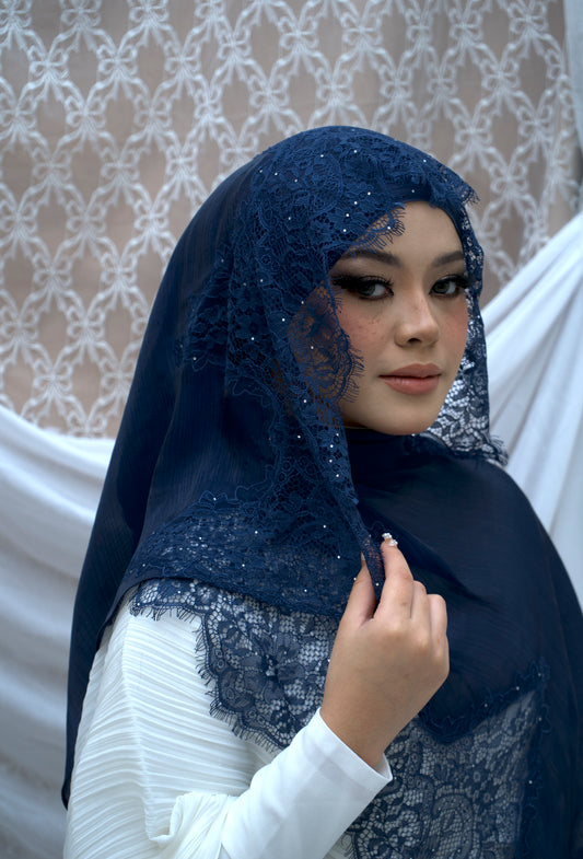 Diamond Lace Shawl - Stellar Blue II