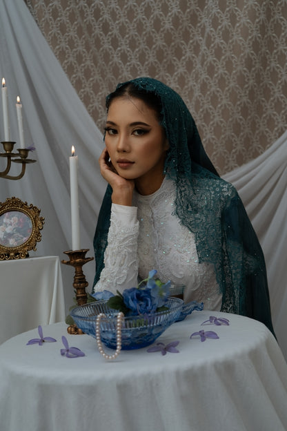 Diamond Lace Shawl - Teal Green