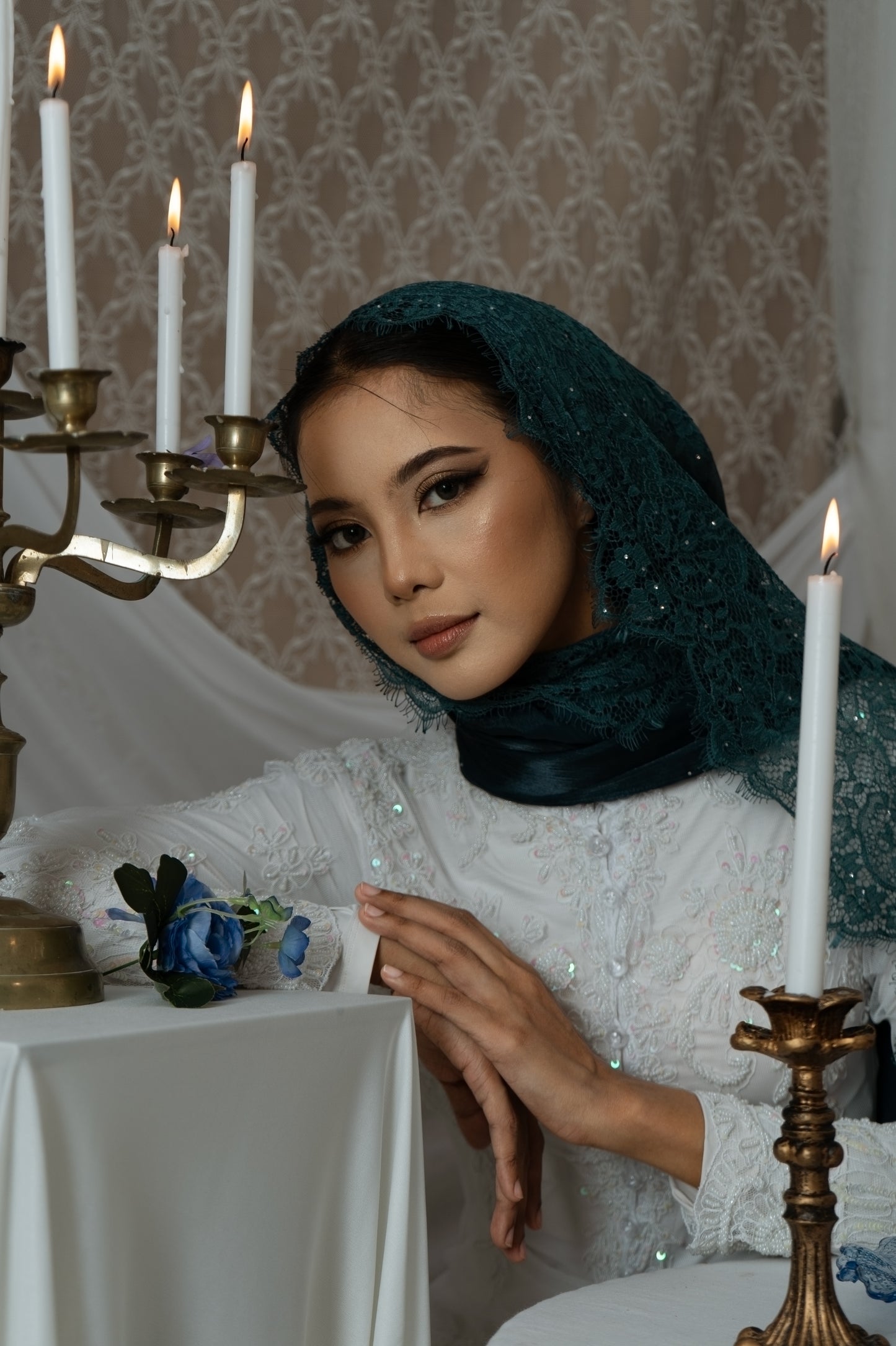 Diamond Lace Shawl - Teal Green