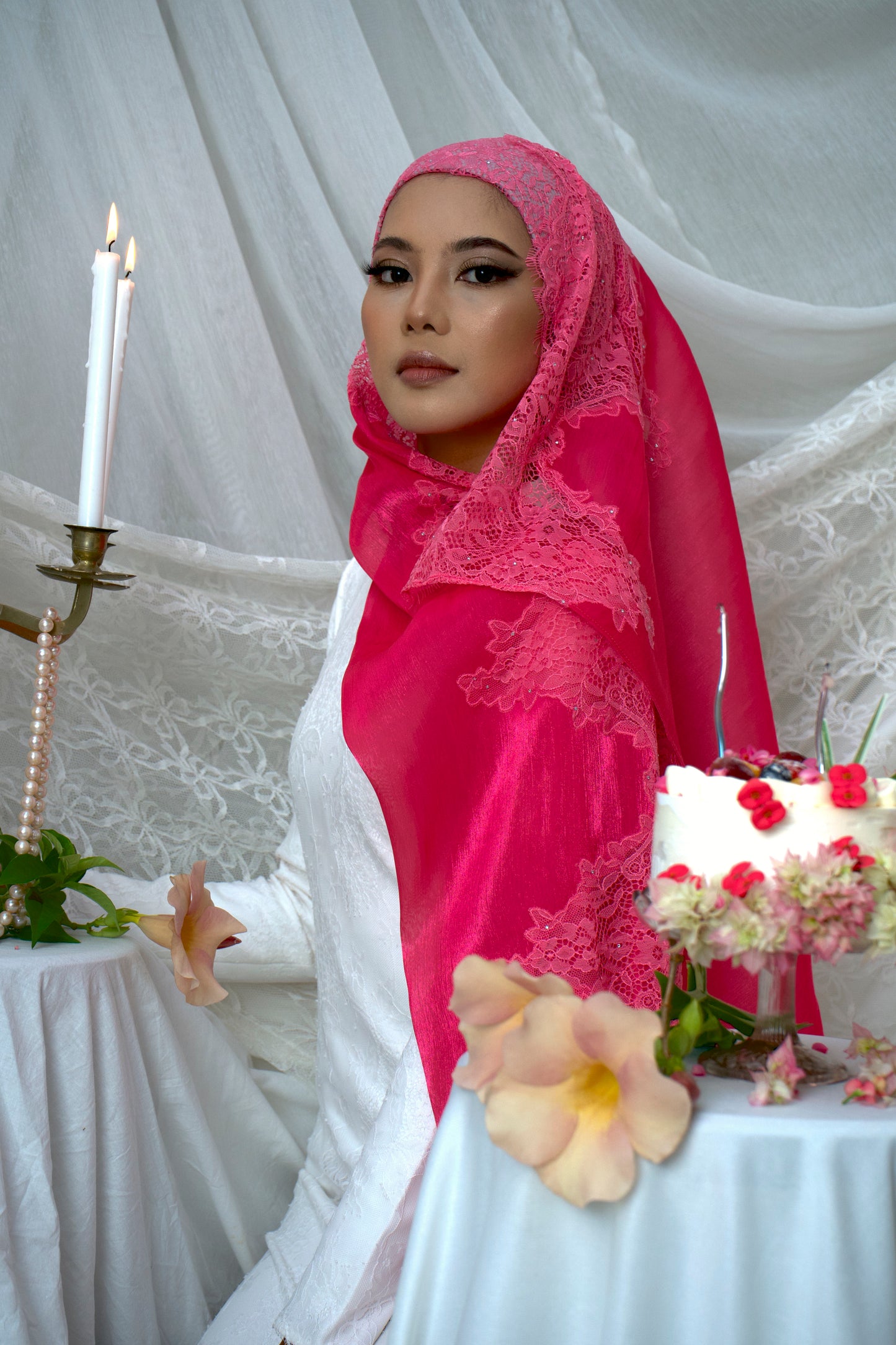 Diamond Lace Shawl - Peony Pink