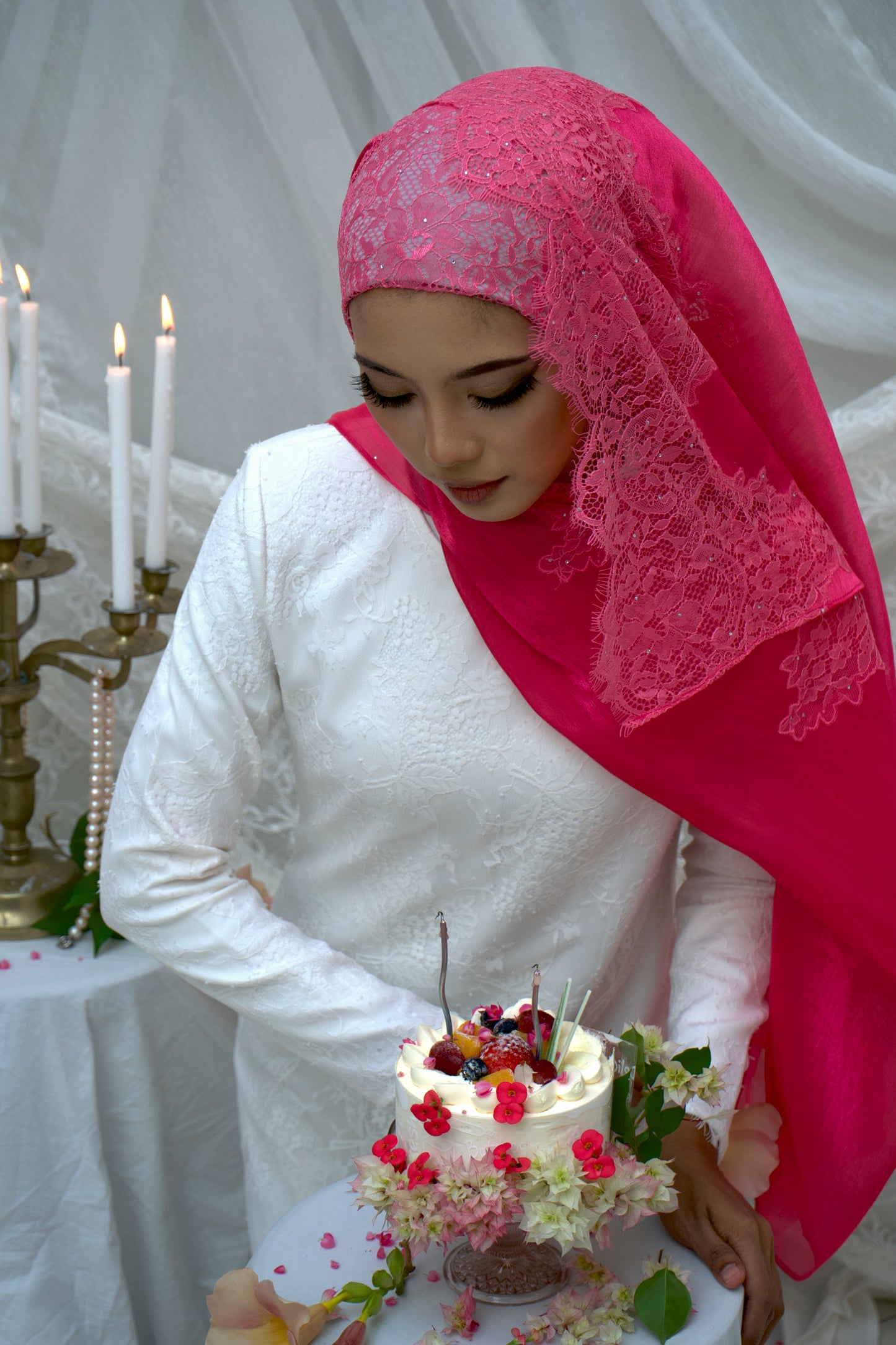 Diamond Lace Shawl - Peony Pink