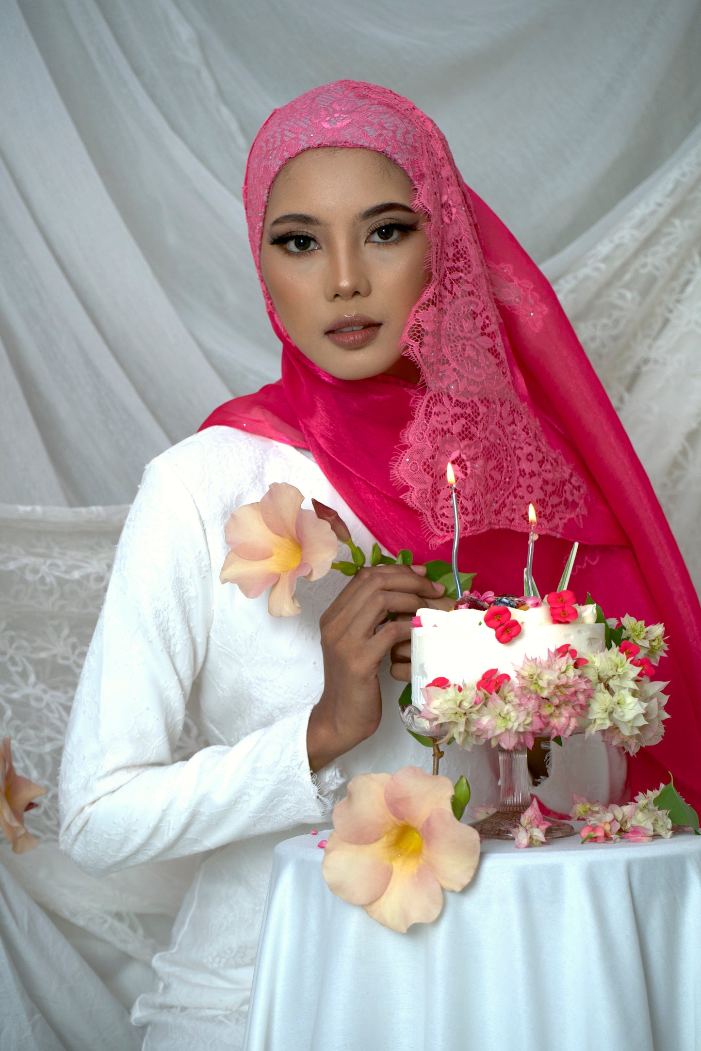 Diamond Lace Shawl - Peony Pink