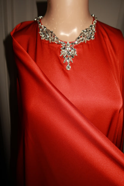 Saḥarā Beaded Kaftan - Crimson Red